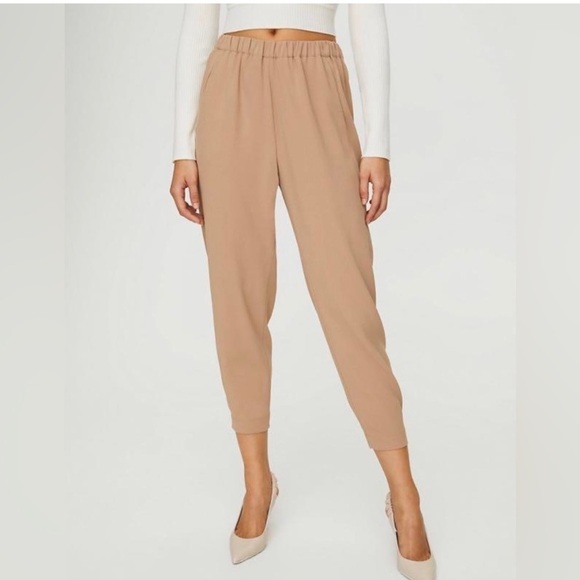 Aritzia Babaton Dexter Pant Starboard Tan Trouser Business Casual Elastic Waist - Picture 1 of 10